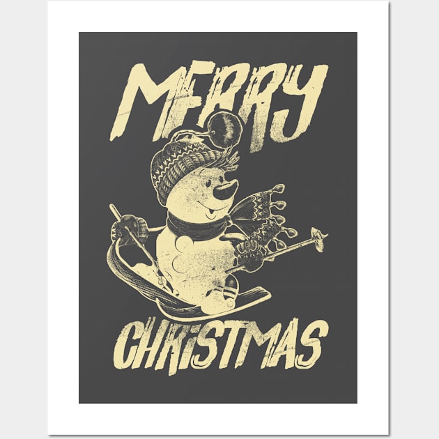 Skiing Snowman - Merry Christmas - Cream Wall Art by Tangan Pengharapan